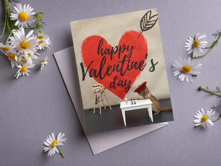 Chipmunk Valentines Day Painting Notecard