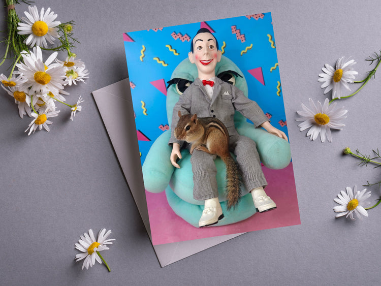Chipmunk with Pee Wee Herman and Chairry Notecard