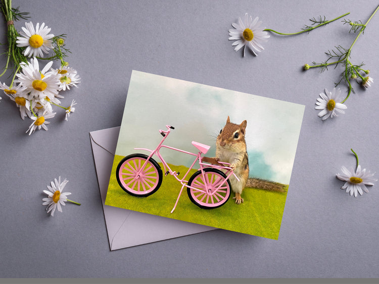 Chipmunk Pink Bike Notecard