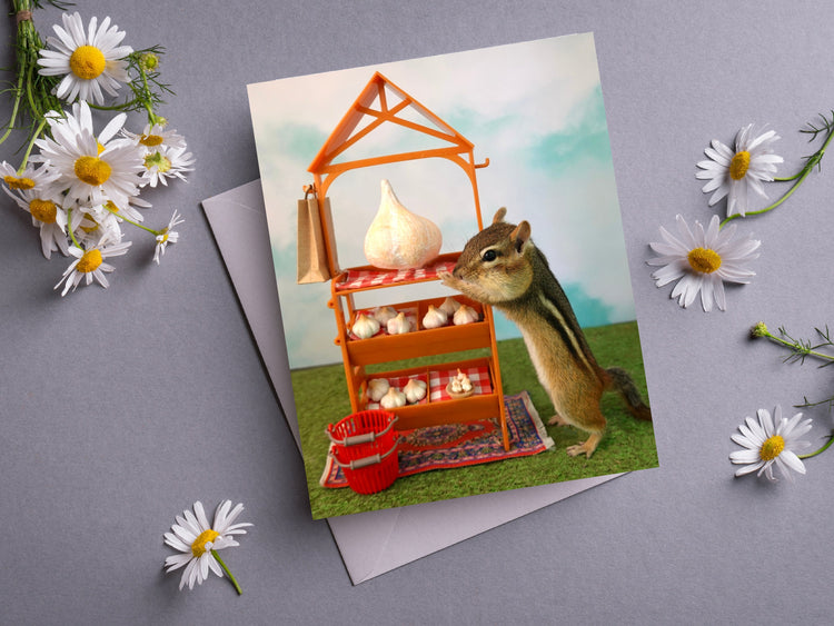Chipmunk Selling Garlic Notecard