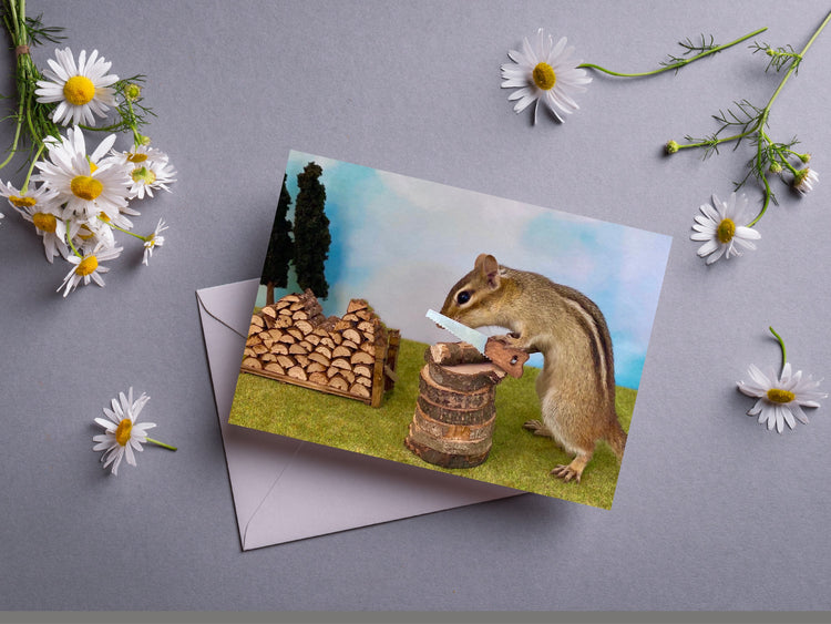 Chipmunk Chopping Wood Notecard