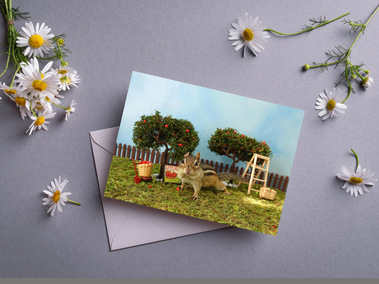 Chipmunk Apple Picking Notecard