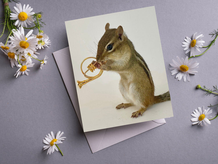 Chipmunk Playing Horn Notecard