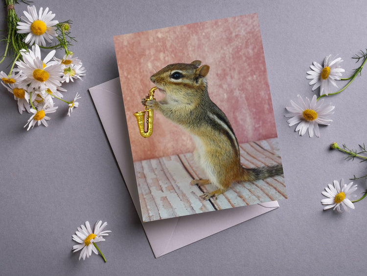 Chipmunk Playing Saxophone Notecard