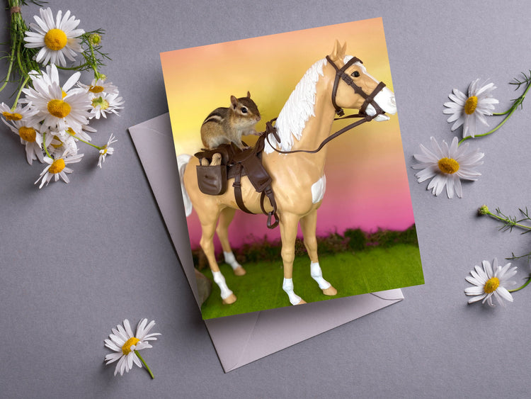 Chipmunk Riding a Horse Notecard