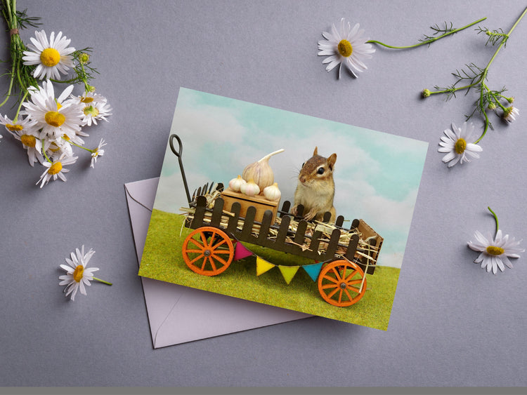 Chipmunk In Wagon with Garlic Notecard
