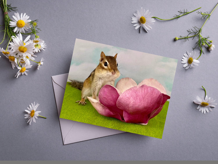Chipmunk Magnolia Flower Notecard