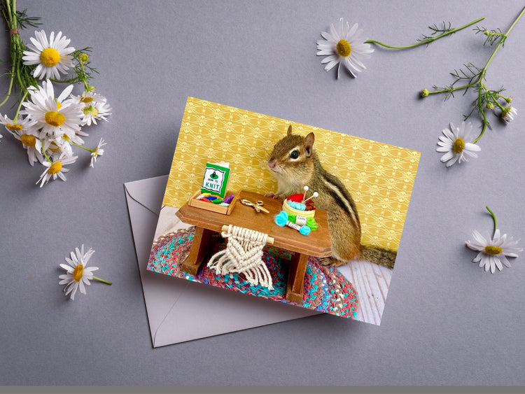 Chipmunk Knitting Notecard