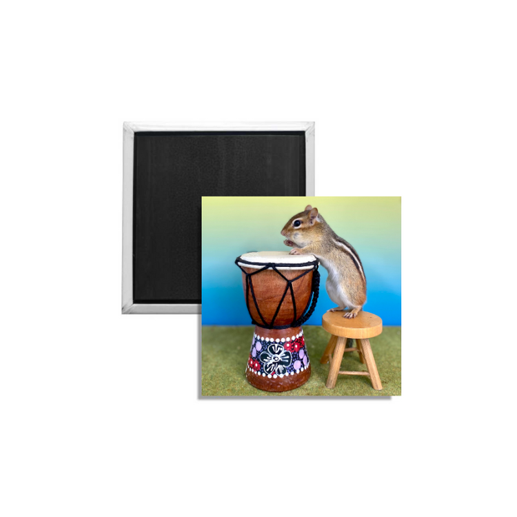 Chipmunk Drumming Magnet Square