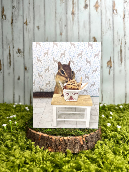 Chipmunk Eating Chinese Food Notecard