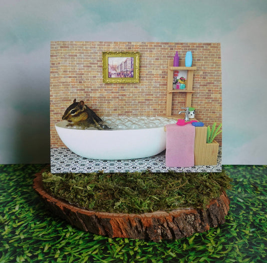 Chipmunk taking a bath Notecard