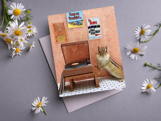 Chipmunk Vintage Record Player Notecard