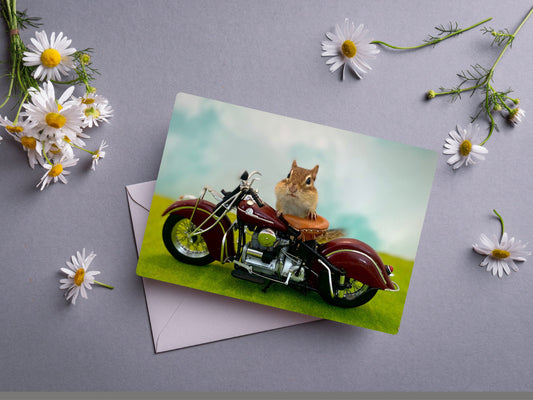 Chipmunk Harley Davidson Motorcycle Notecard