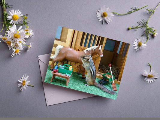 Chipmunk Grooming Horse Notecard