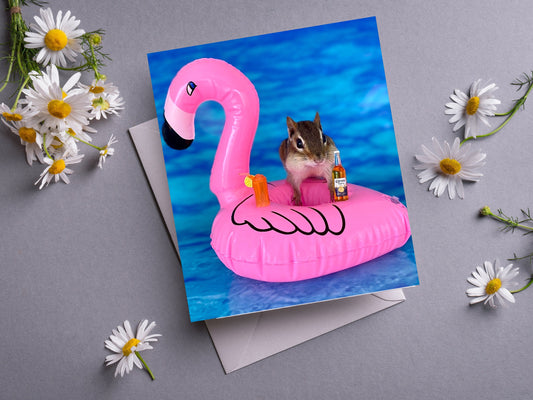 Chipmunk Flamingo Pool Float Notecard