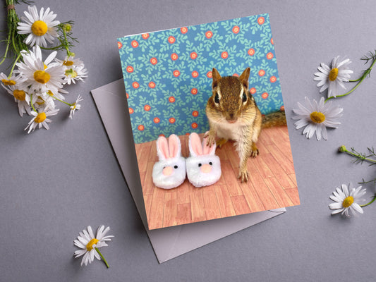 Chipmunk Bunny Slippers Notecard