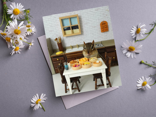 Chipmunk eating dim sum Notecard