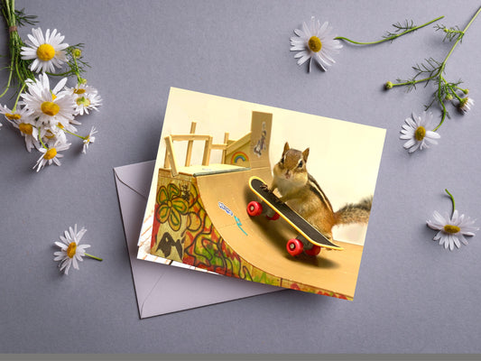 Chipmunk Skateboarding Notecard