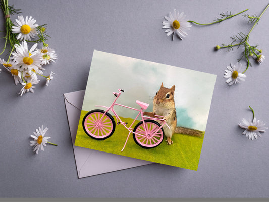 Chipmunk Pink Bike Notecard