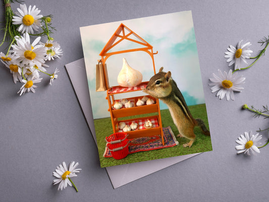 Chipmunk Selling Garlic Notecard