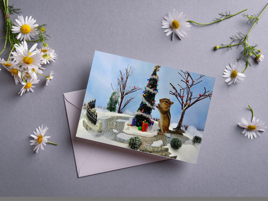 Chipmunk Christmas Town Square Notecard