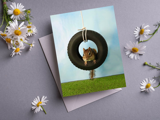 Chipmunk Tire Swing 2 Notecard