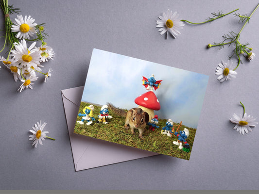 Chipmunk with Smurfs Notecard