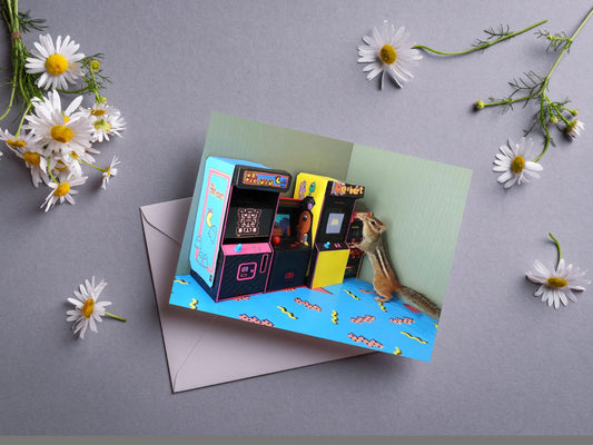 Chipmunk in an Arcade Notecard