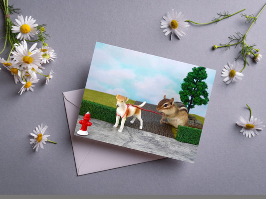 Chipmunk Walking Dog Notecard