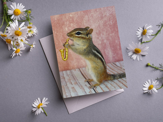 Chipmunk Playing Saxophone Notecard