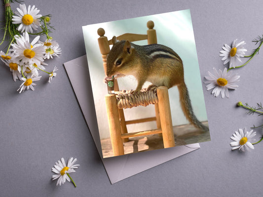 Chipmunk drinking coffee Notecard