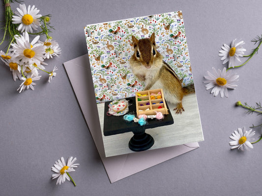 Chipmunk Embroidery Notecard