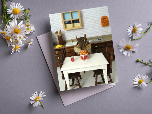 Chipmunk eating fried chicken Notecard