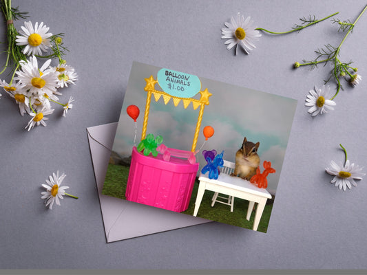 Chipmunk with Balloon Animals Notecard