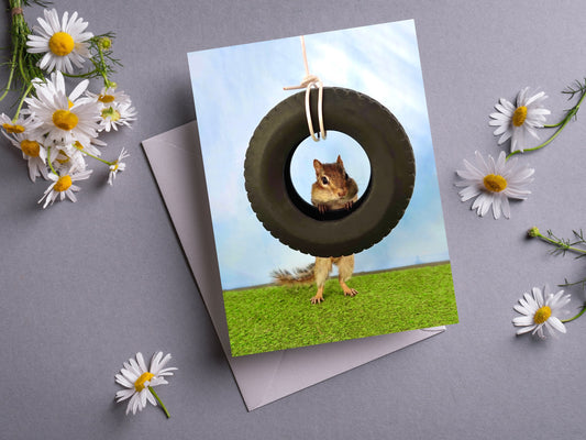Chipmunk Tire Swing 1 Notecard